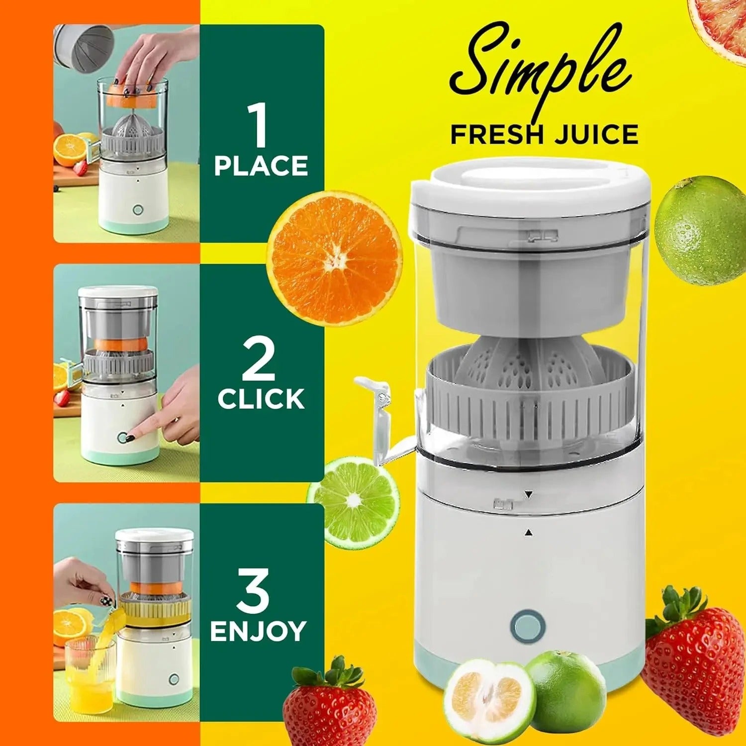 Portable Electric Citrus Juicer Hands-Free Rechargeable