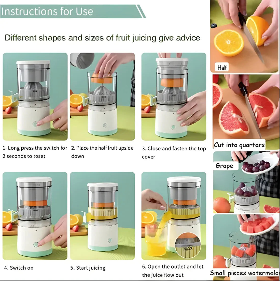 Portable Electric Citrus Juicer Hands-Free Rechargeable